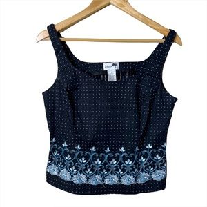 Island Republic Black White Polka Dot Blue Floral Top